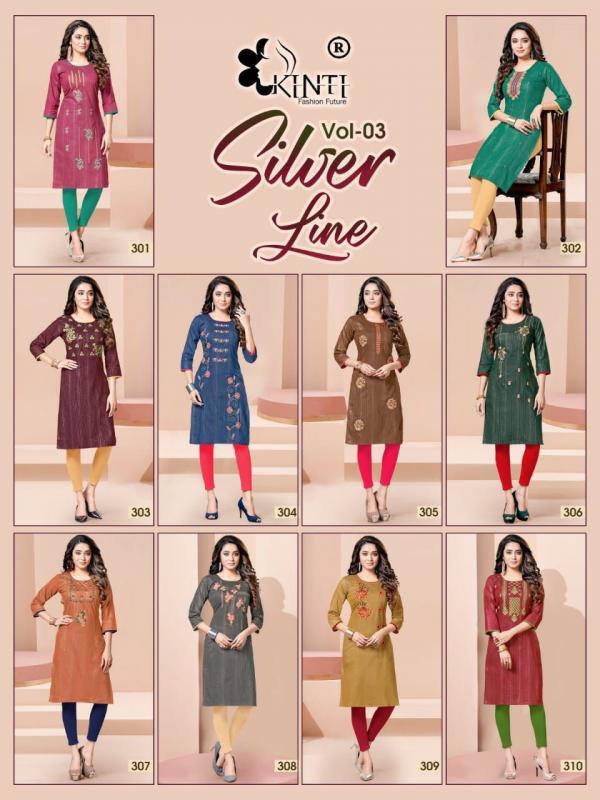 Kinti Silver Line 3 Designer Cotton Embroidery Kurti 